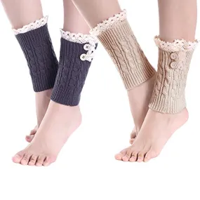 2 Pack of Womens Lace Stretch Boot Leg Cuffs Leg Warmers Socks Topper Cuff