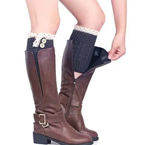 2 Pack of Womens Lace Stretch Boot Leg Cuffs Leg Warmers Socks Topper Cuff