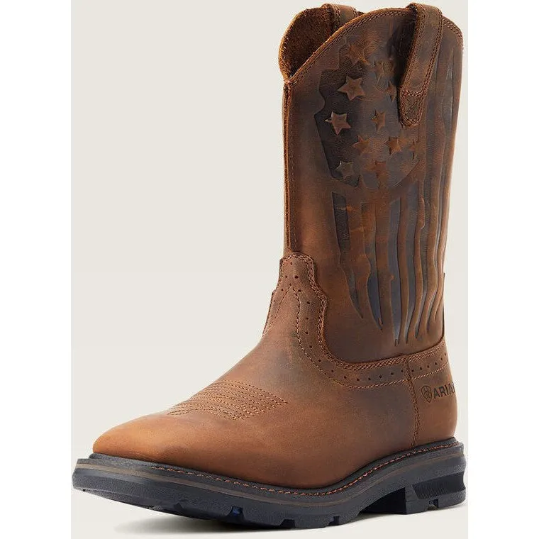 Ariat Men's Sierra Shock Shield Patriot Western Work Boot - Brown - 10044505