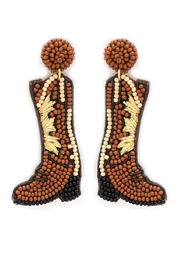 Brown beaded boot earrings