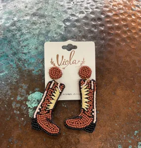 Brown beaded boot earrings