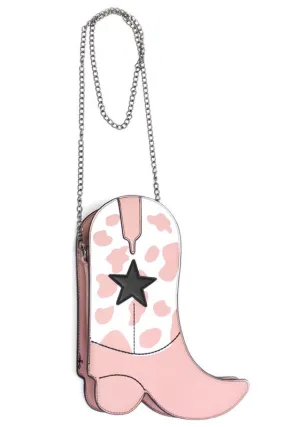 Cowgirl Boot Crossbody - Pink Cow Print