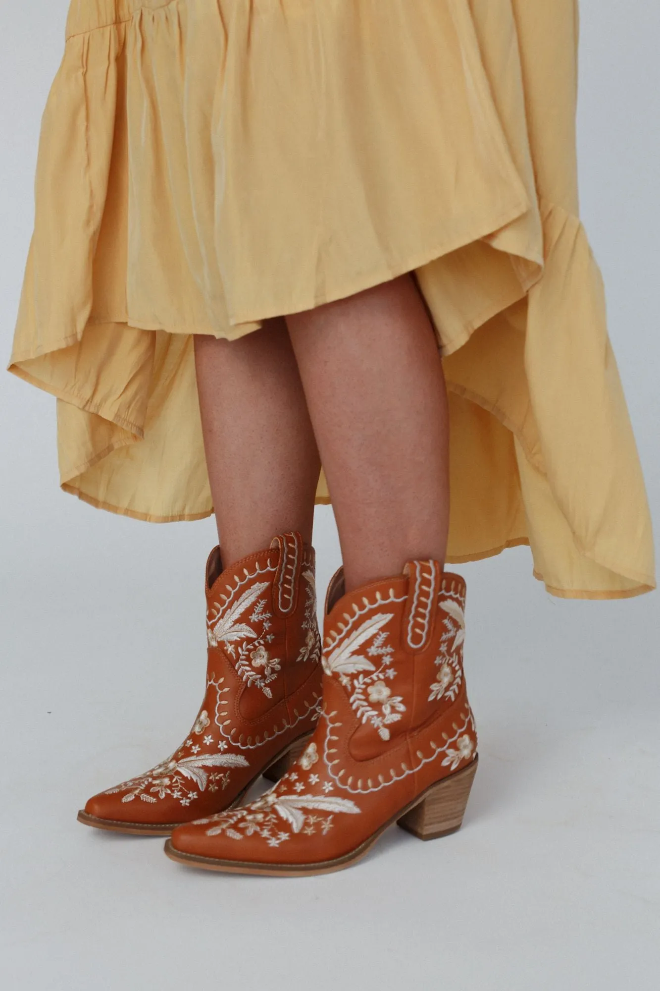 Dolly Embroidered Cowboy Boot - Camel