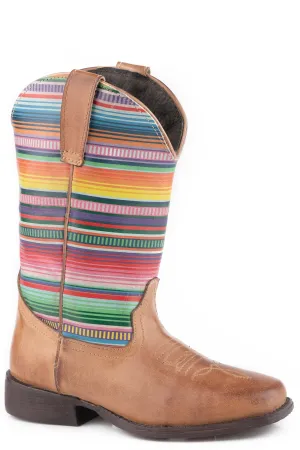 Girl's Roper Tan Burnished Western Boot w/ Serape Shaft