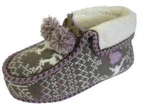 Ladies Knitted Bootie Slipper Soft Fleece Lining Padded Insole