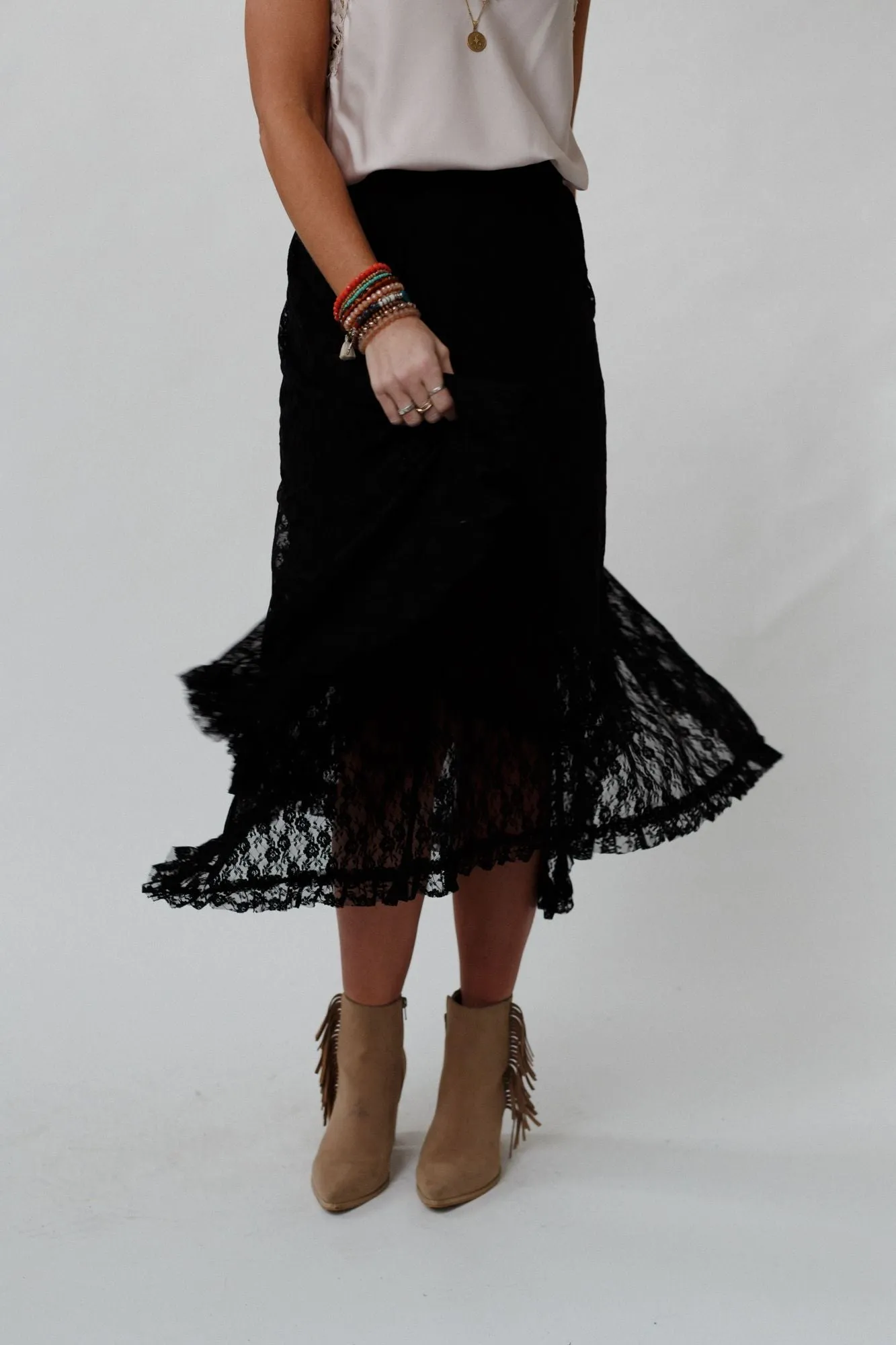 Meadow Daydreams Floral Lace Skirt - Black