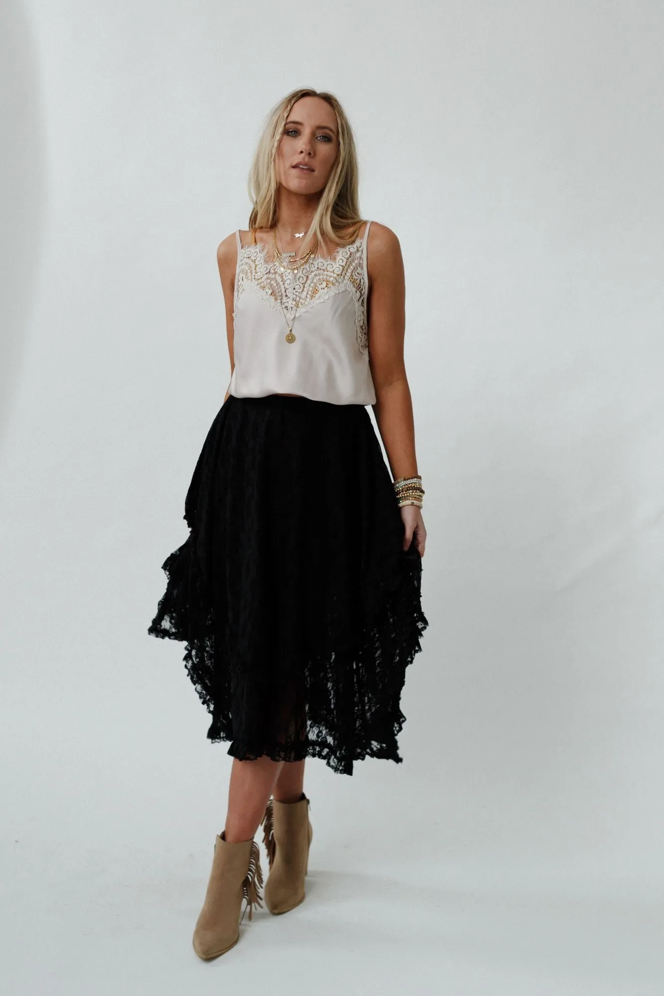 Meadow Daydreams Floral Lace Skirt - Black