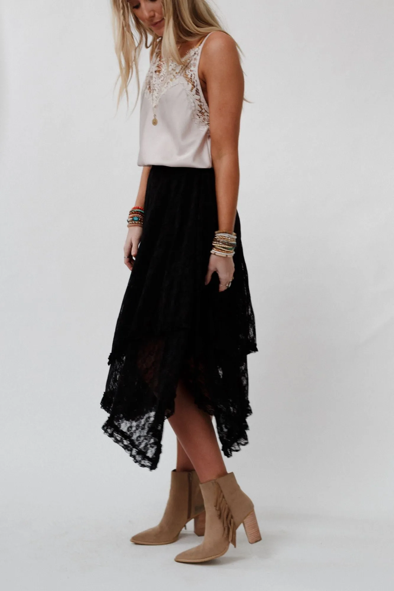 Meadow Daydreams Floral Lace Skirt - Black