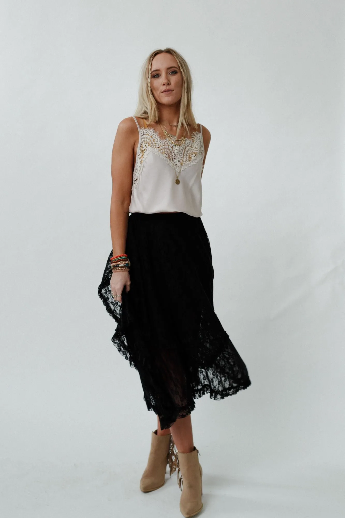 Meadow Daydreams Floral Lace Skirt - Black