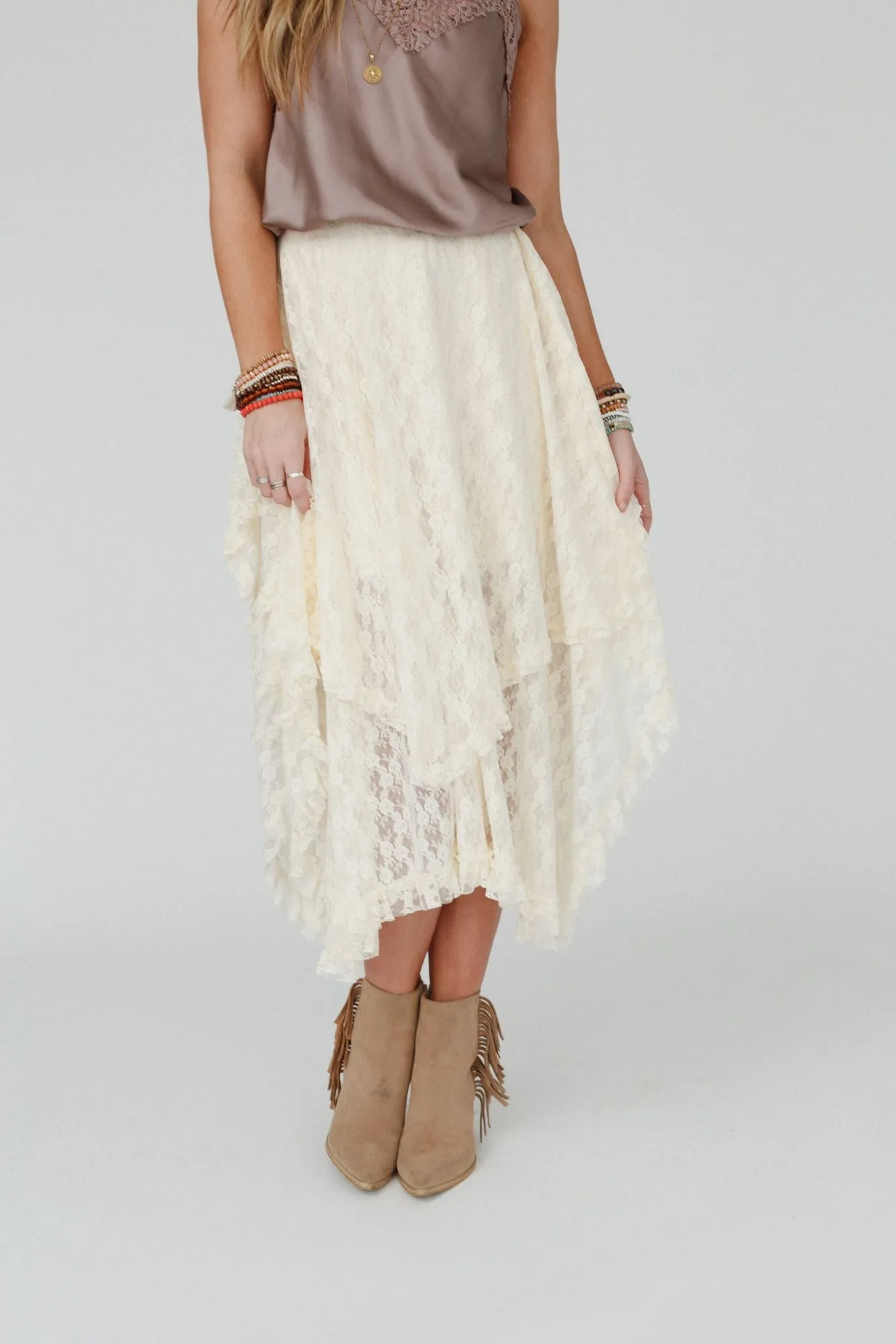 Meadow Daydreams Floral Lace Skirt - Cream