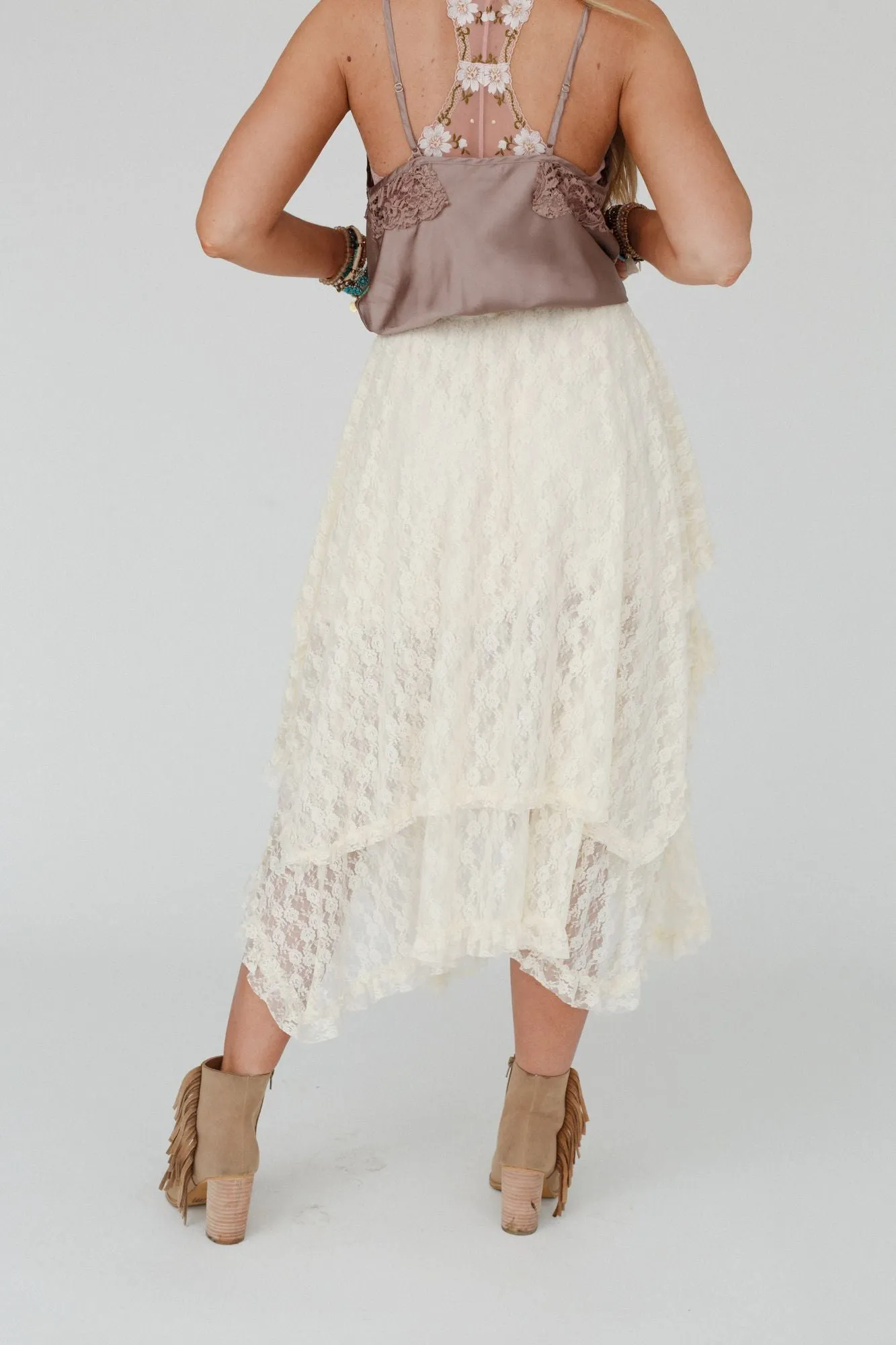 Meadow Daydreams Floral Lace Skirt - Cream