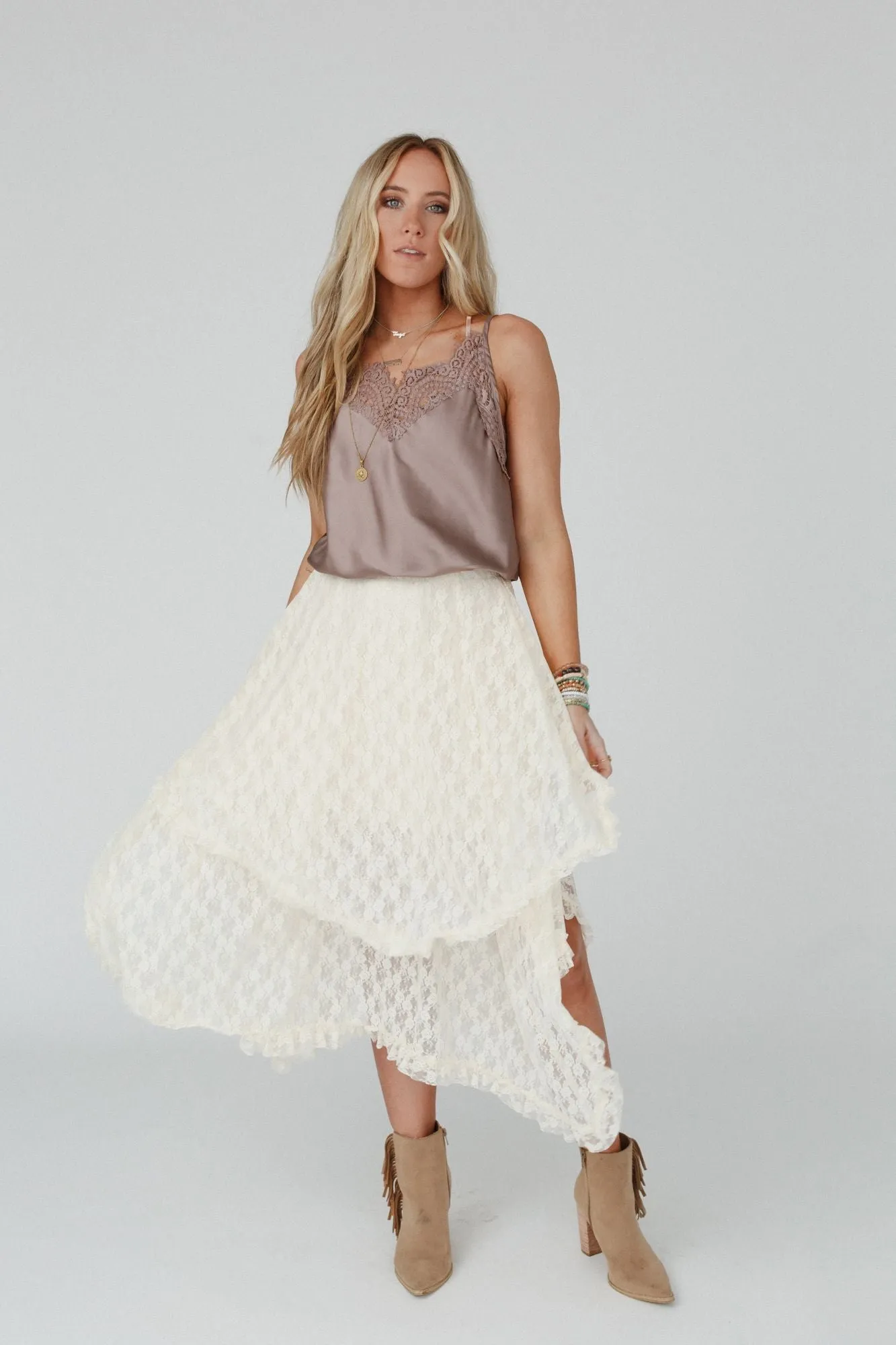 Meadow Daydreams Floral Lace Skirt - Cream