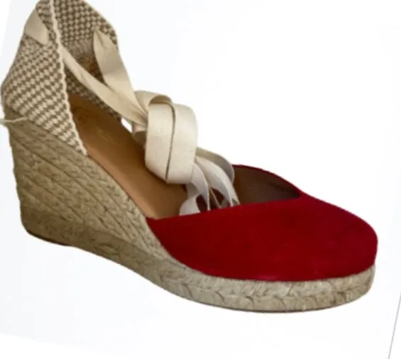 PINAZ Espadrille Wedge in Red suede