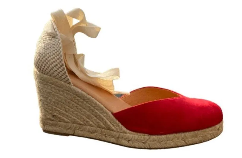 PINAZ Espadrille Wedge in Red suede