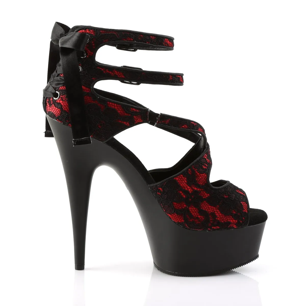 Pleaser Delight-678LC-Black-Red-Size 9-Clearance