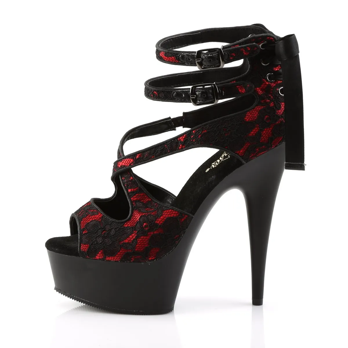 Pleaser Delight-678LC-Black-Red-Size 9-Clearance