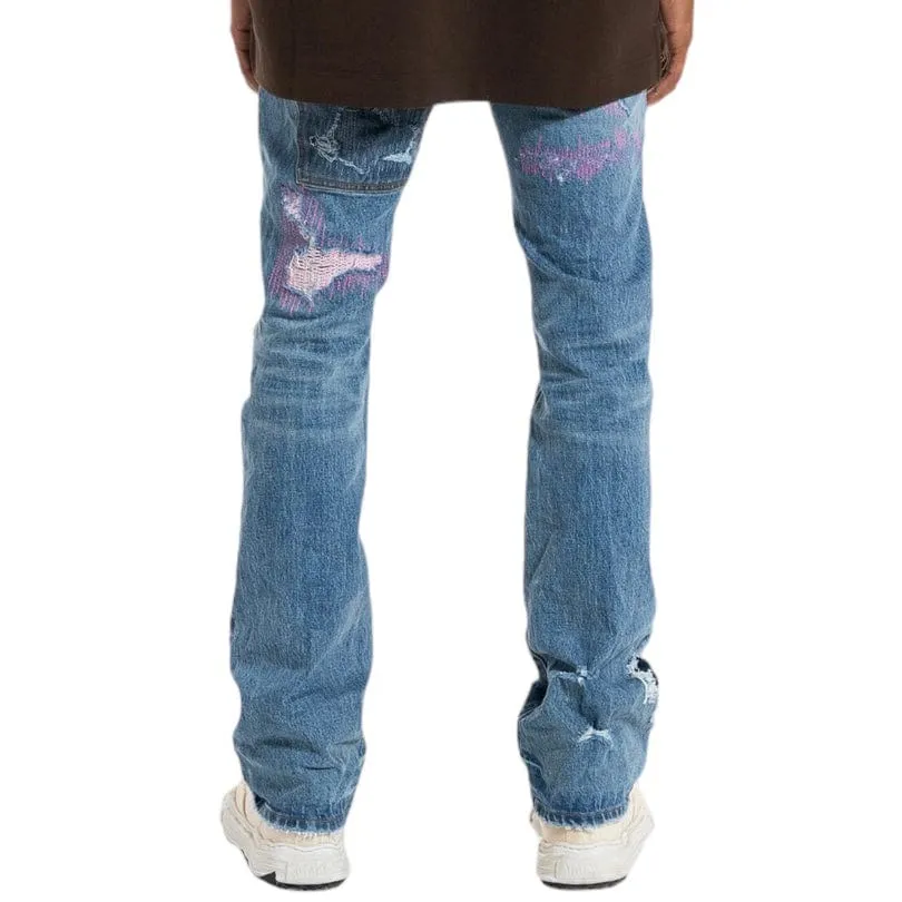 Purple Brand Full Repair Flare Denim (Mid Indigo) P004-FRBI423