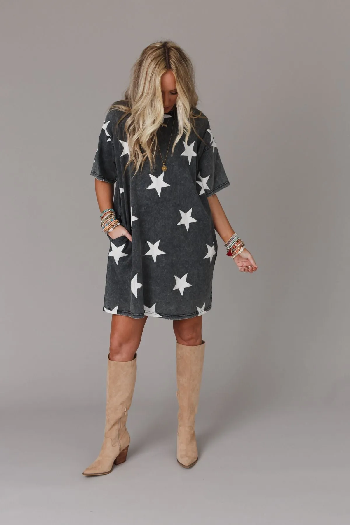 Star Power Tee Dress - Ash