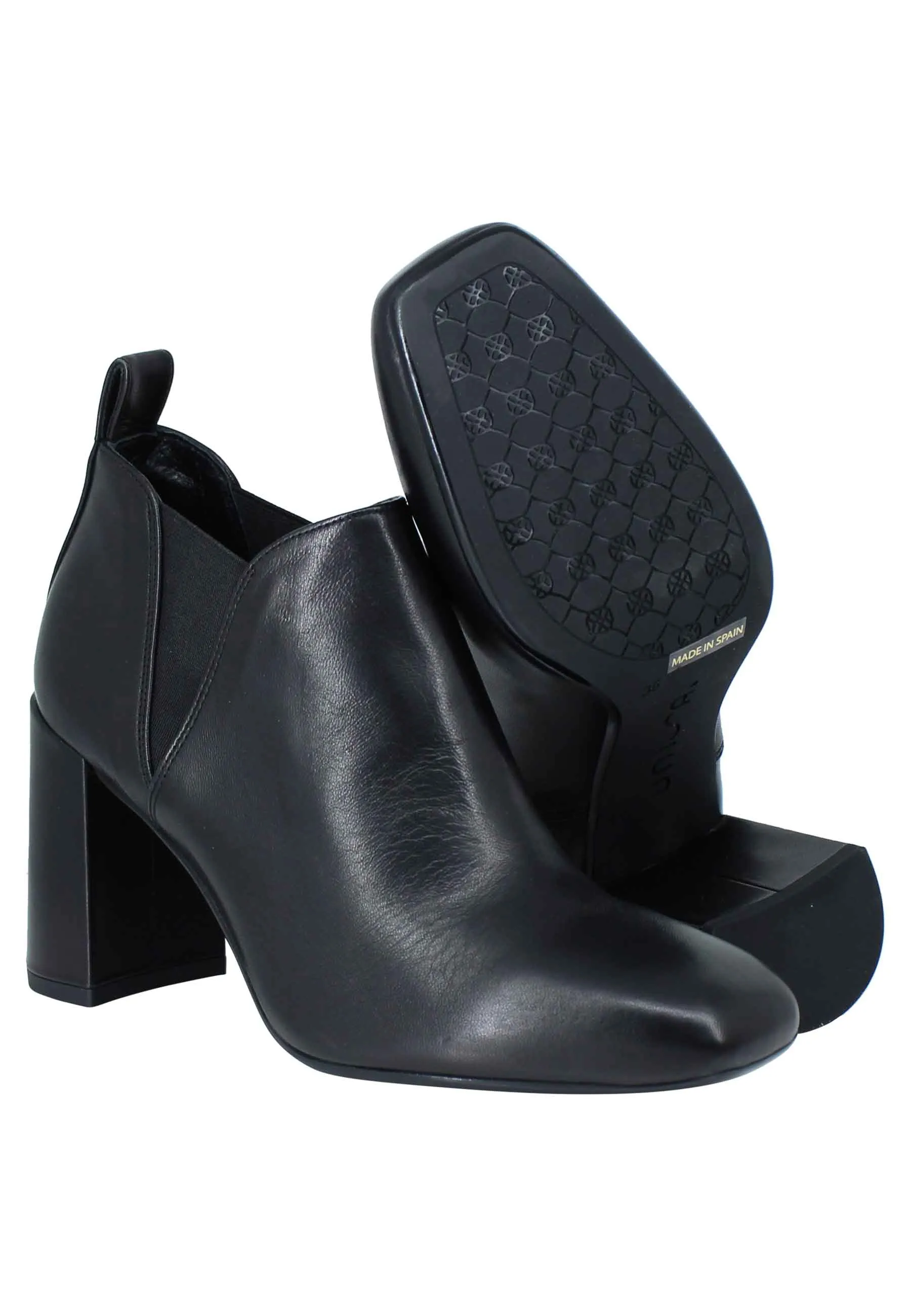 Stivaletti ankle boot donna in pelle nera tacco alto e punta quadra