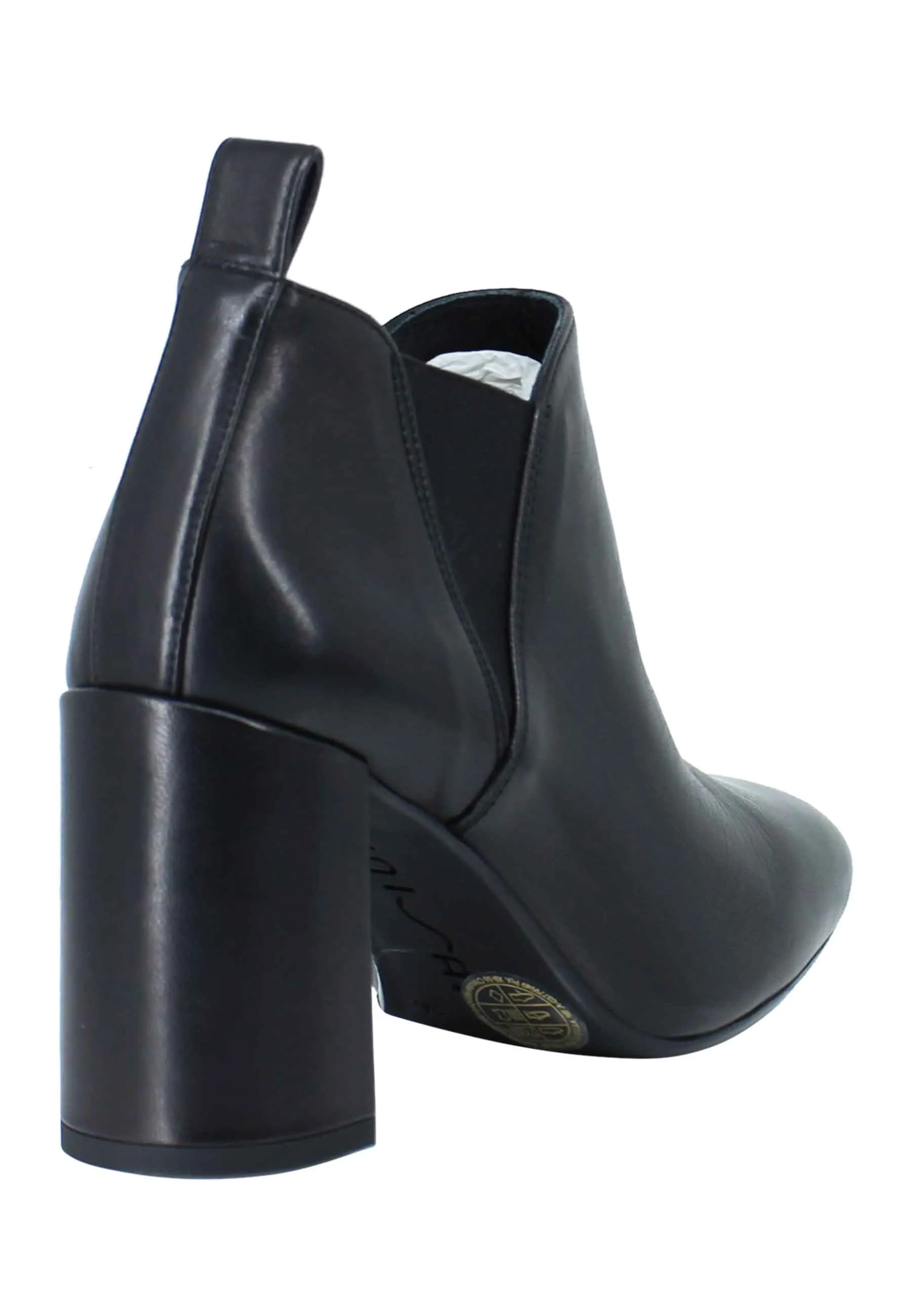 Stivaletti ankle boot donna in pelle nera tacco alto e punta quadra