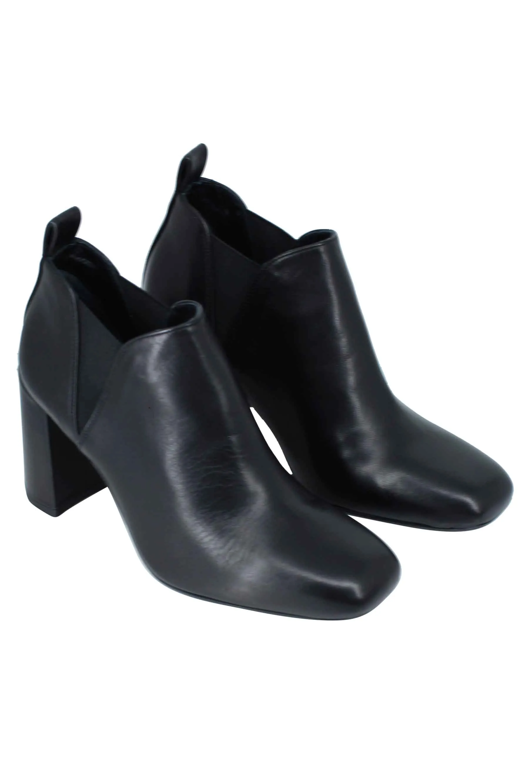 Stivaletti ankle boot donna in pelle nera tacco alto e punta quadra