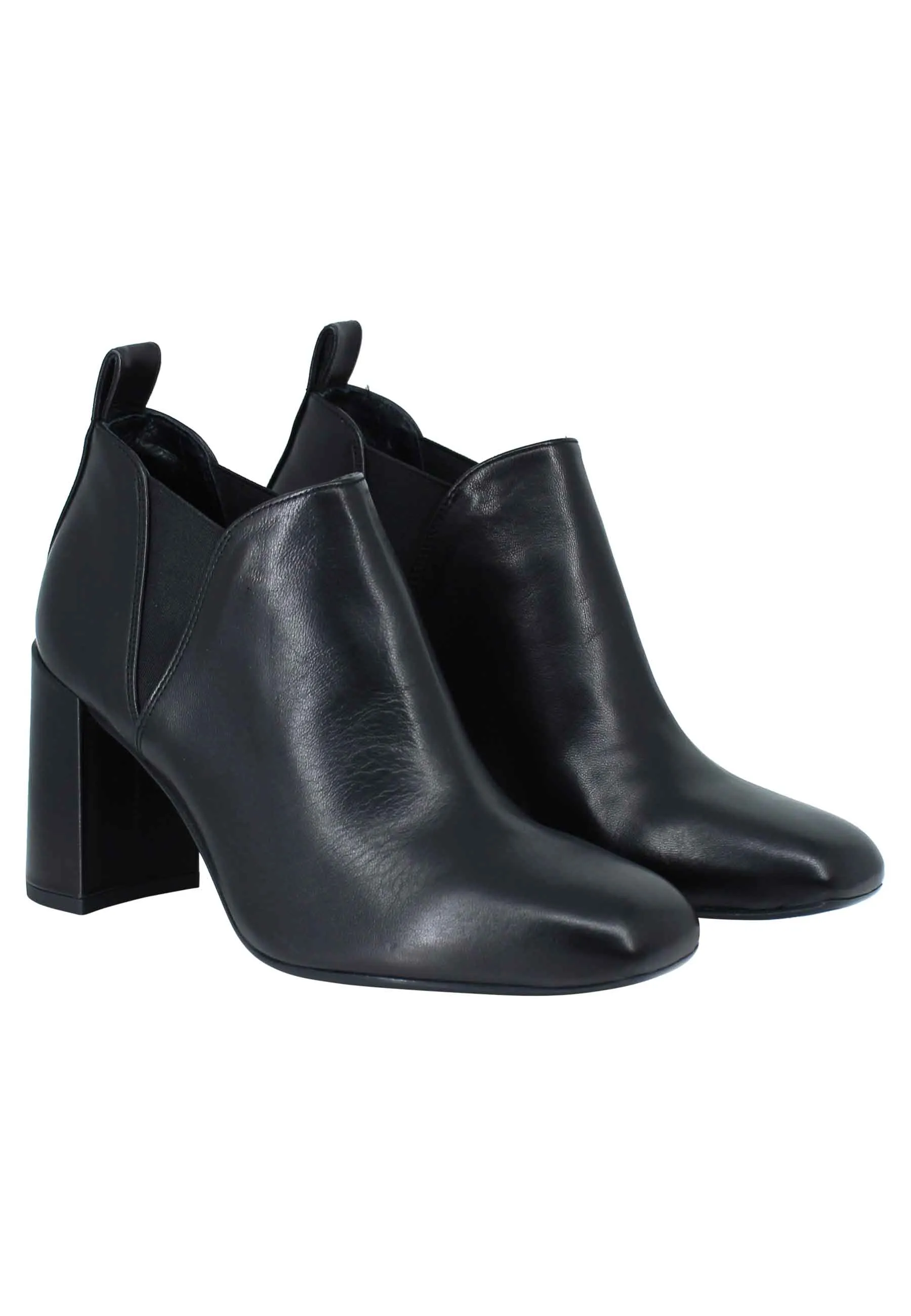 Stivaletti ankle boot donna in pelle nera tacco alto e punta quadra