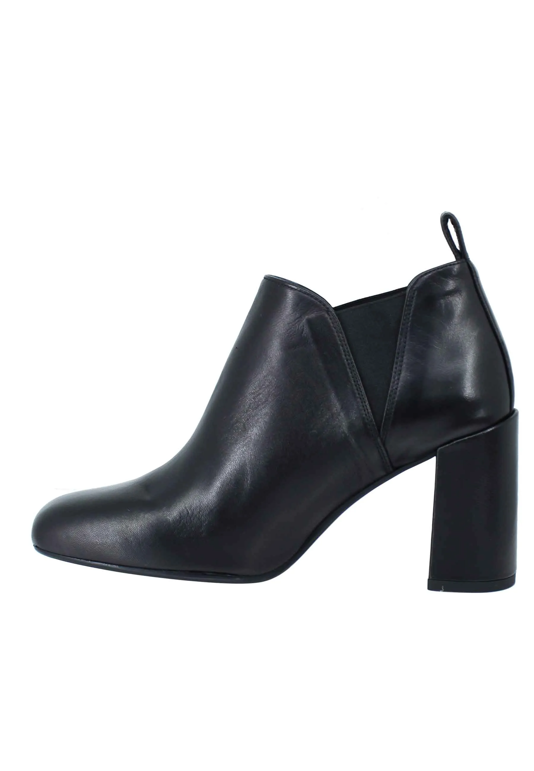 Stivaletti ankle boot donna in pelle nera tacco alto e punta quadra