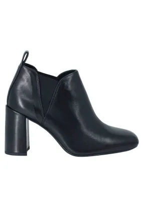 Stivaletti ankle boot donna in pelle nera tacco alto e punta quadra