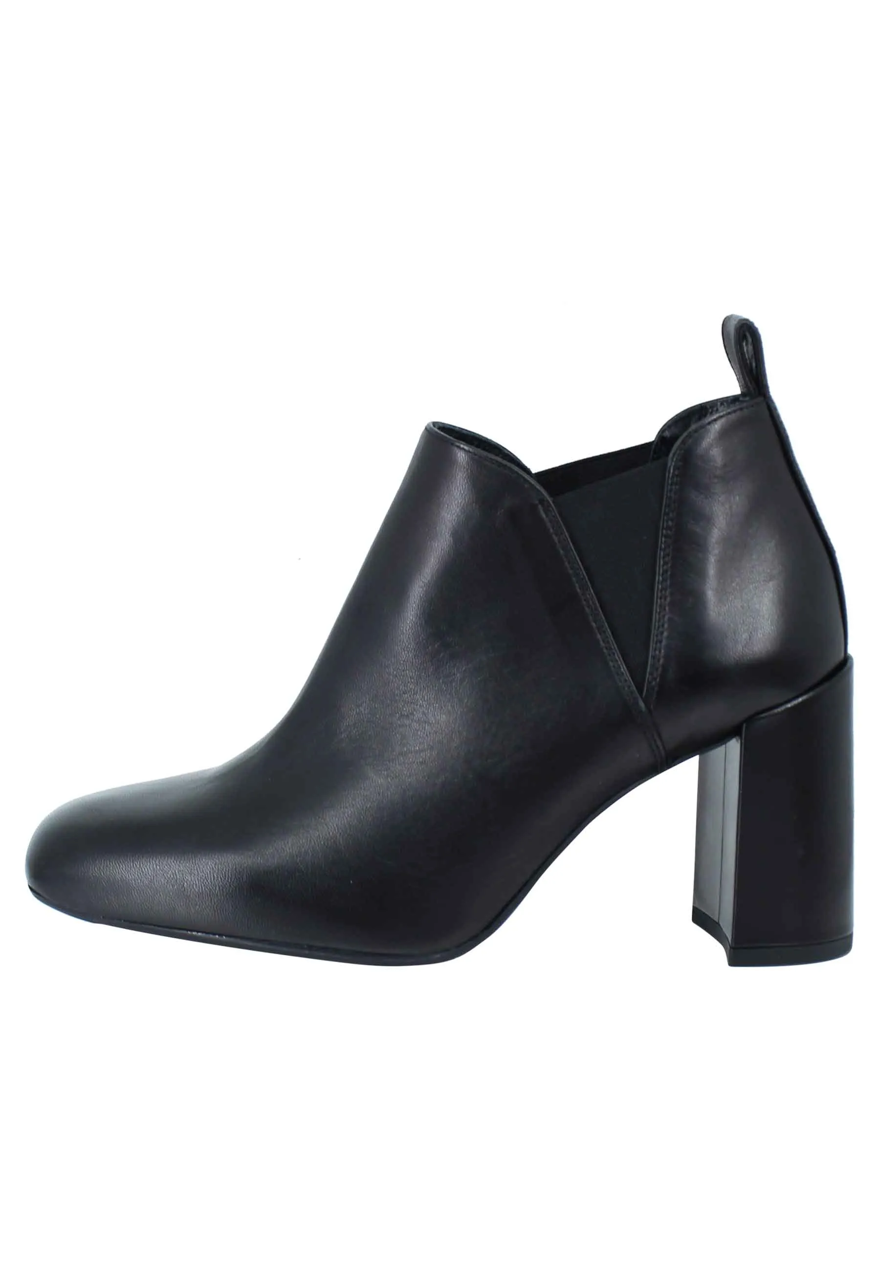 Stivaletti ankle boot donna in pelle nera tacco alto e punta quadra