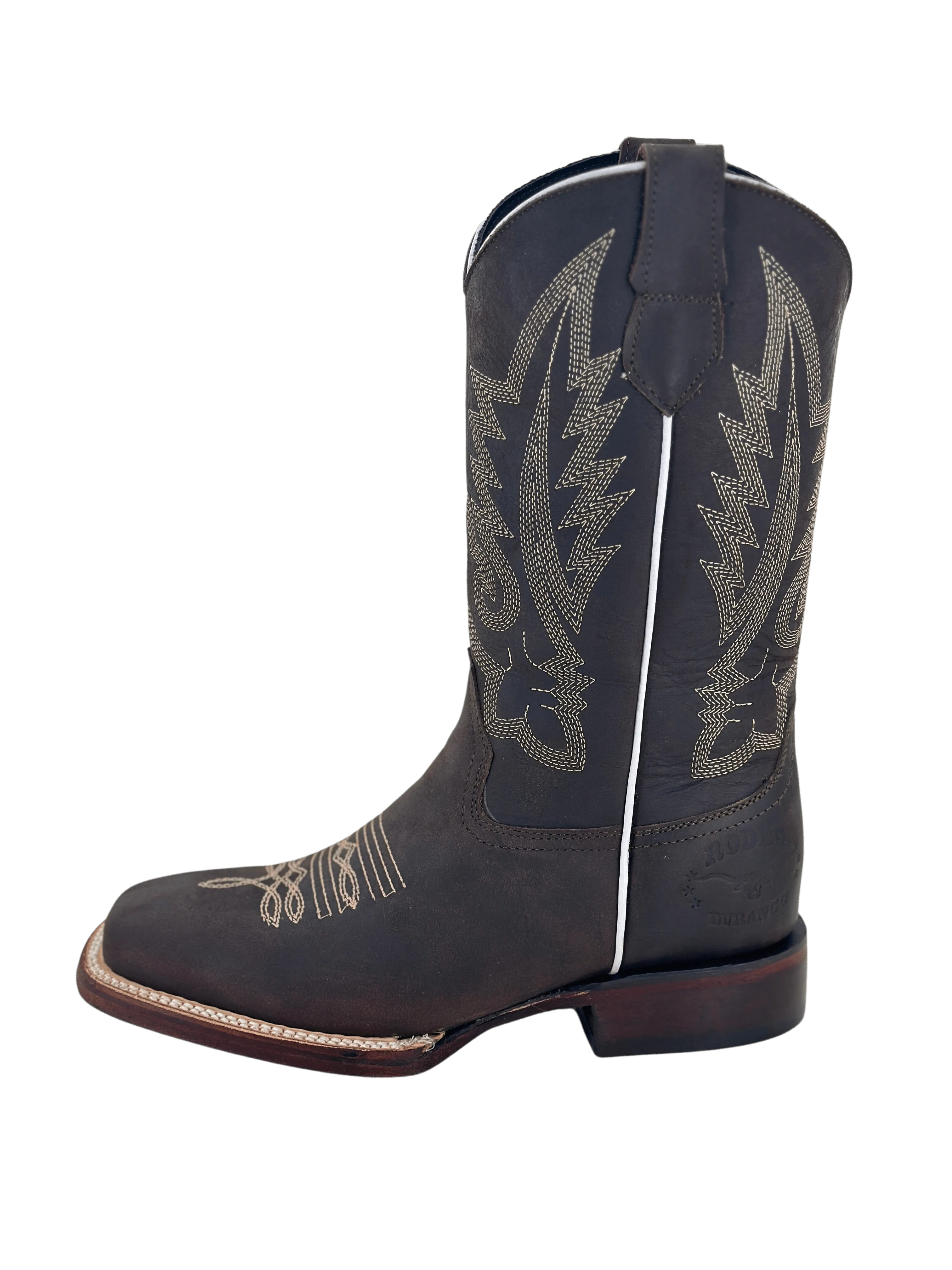 Women's Dark Brown with Flames Leather Sole Square Toe Rodeo Boot