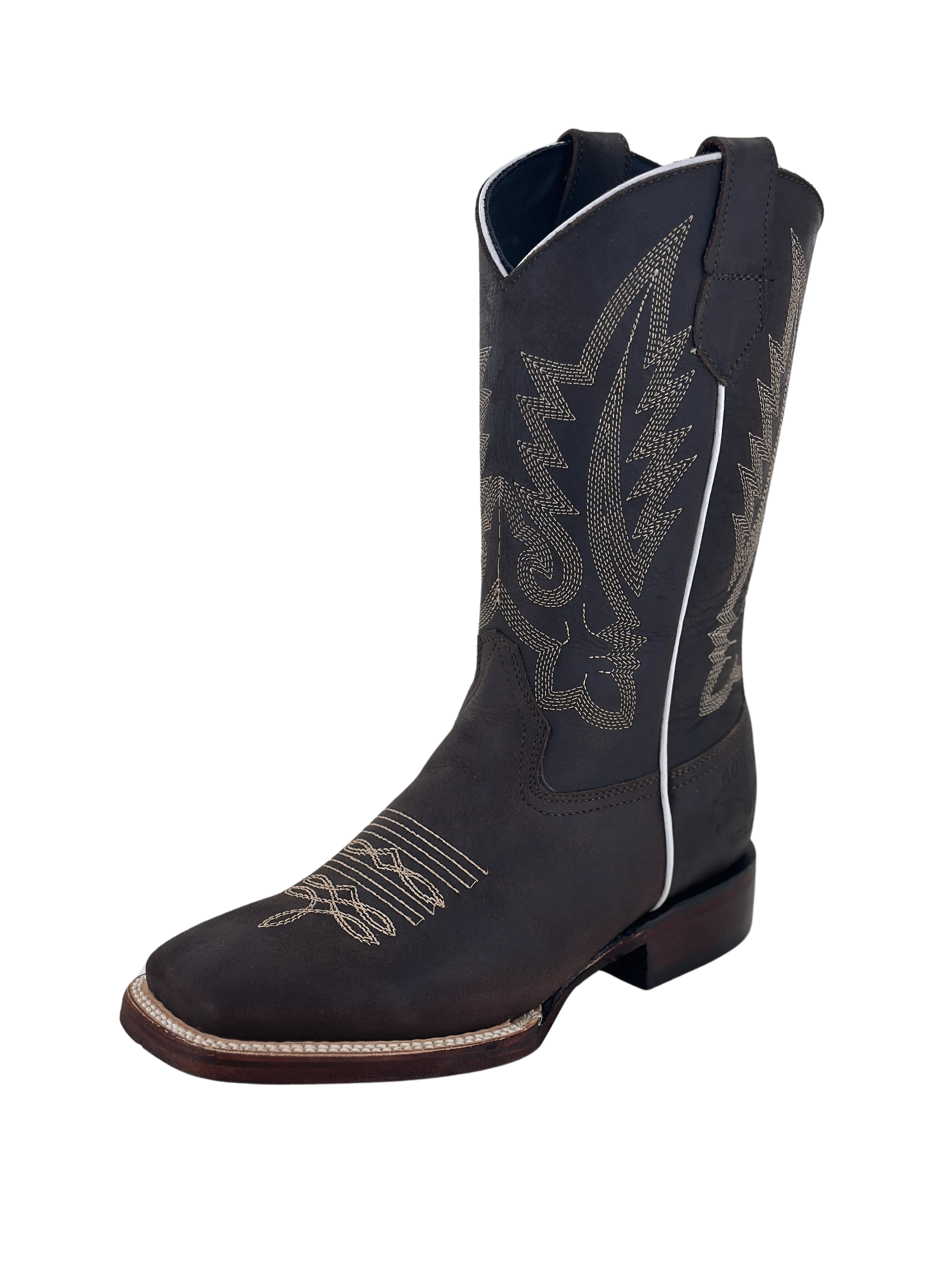 Women's Dark Brown with Flames Leather Sole Square Toe Rodeo Boot