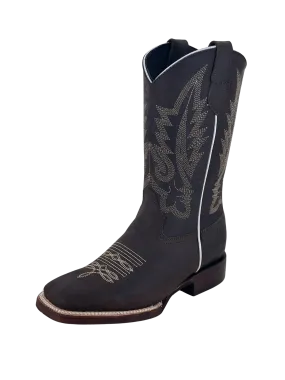 Women's Dark Brown with Flames Leather Sole Square Toe Rodeo Boot