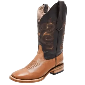 Women's Plain Gold with Dark Brown Leather Square Toe Rodeo Boot